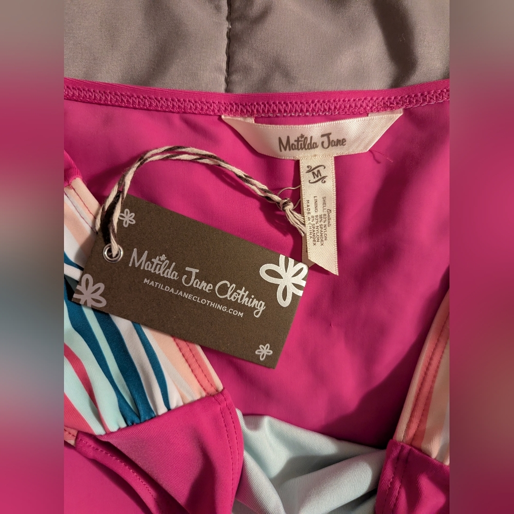 NWT Matilda Jane Women's Medium Swimsuit Sunrise Sunset Top & Bottoms Pink - Picture 9 of 12
